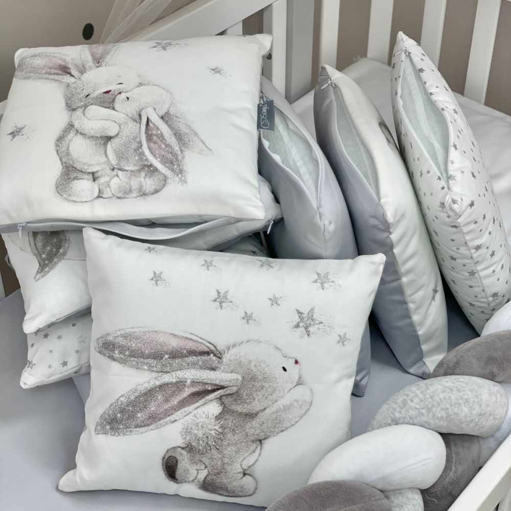 Постельное белье для новорожденных с бортиками Silver bunny, с балдахином