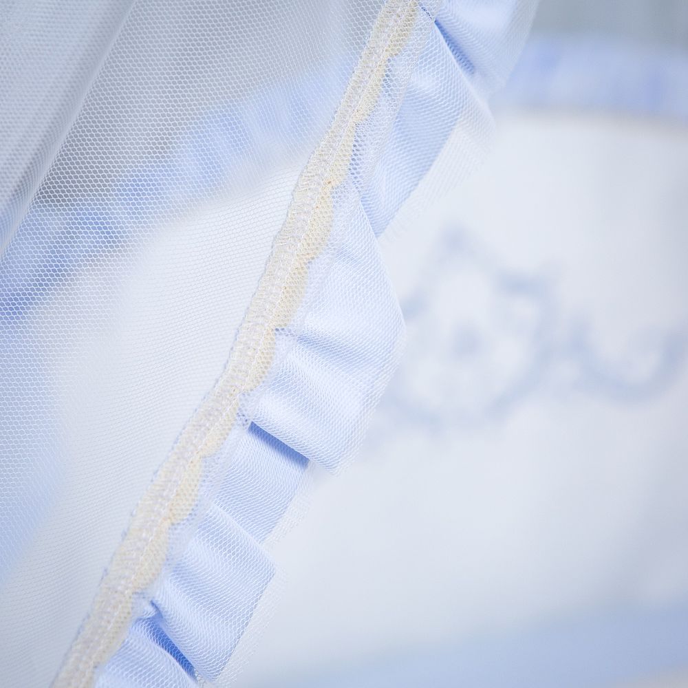 Балдахин для детской кроватки 4 метра белый с голубой окантовкой, Белый, Сеточка, 4 метра