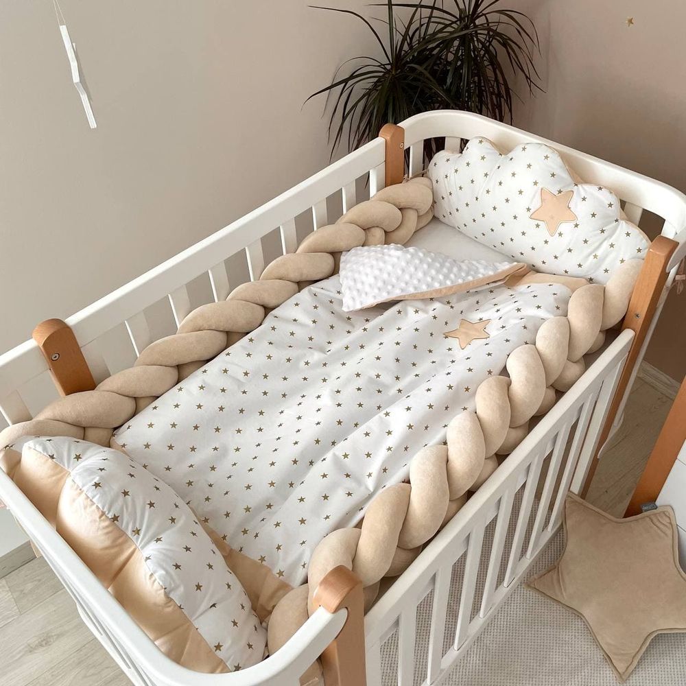 Спальний комплект в ліжечко для новонароджених бежева хмарка, без балдахіна