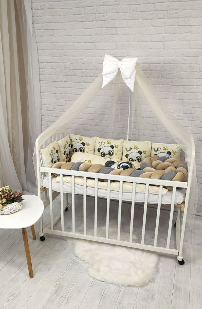 Детский постельный комплект в кроватку для новорожденных с балдахином Hello