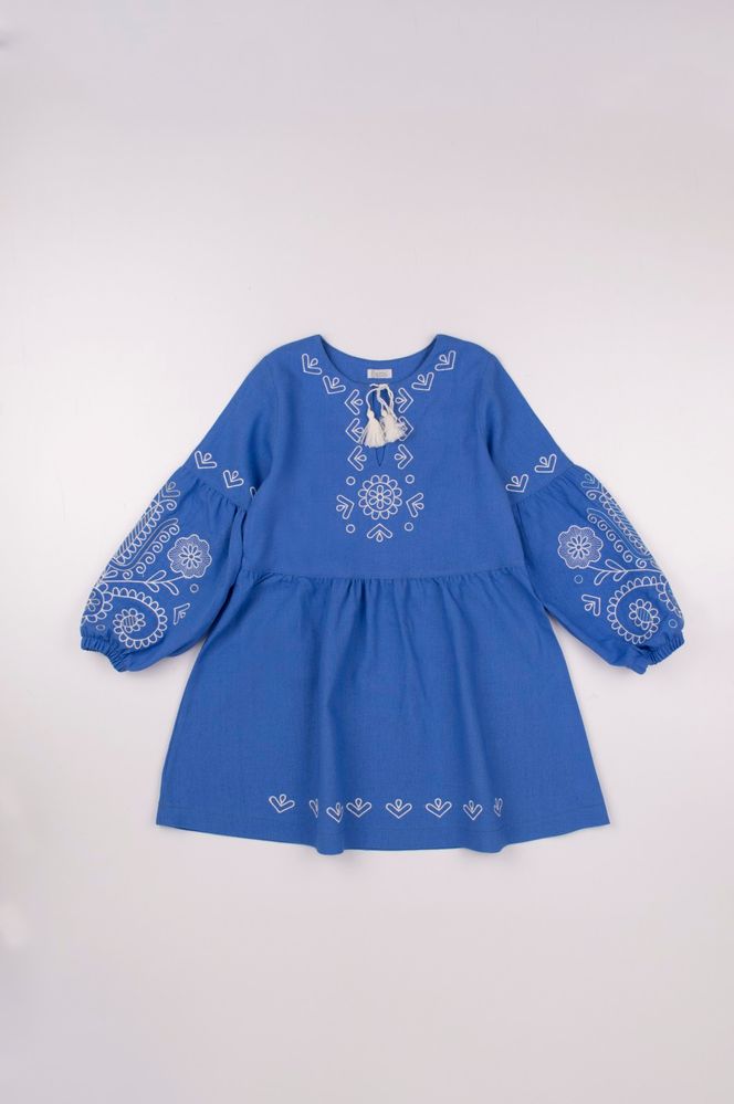 Дитяча Льняна сукня Українка вишиванка блакитна