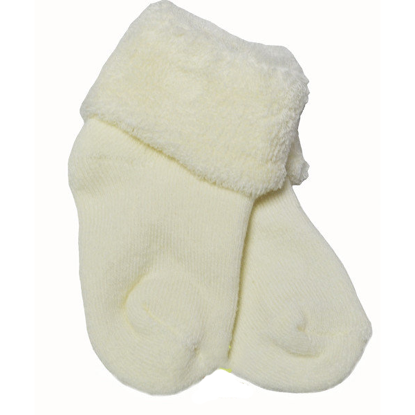 Махрові шкарпетки Молочні з відворотом для новонароджених, 3-6 місяців, Махра