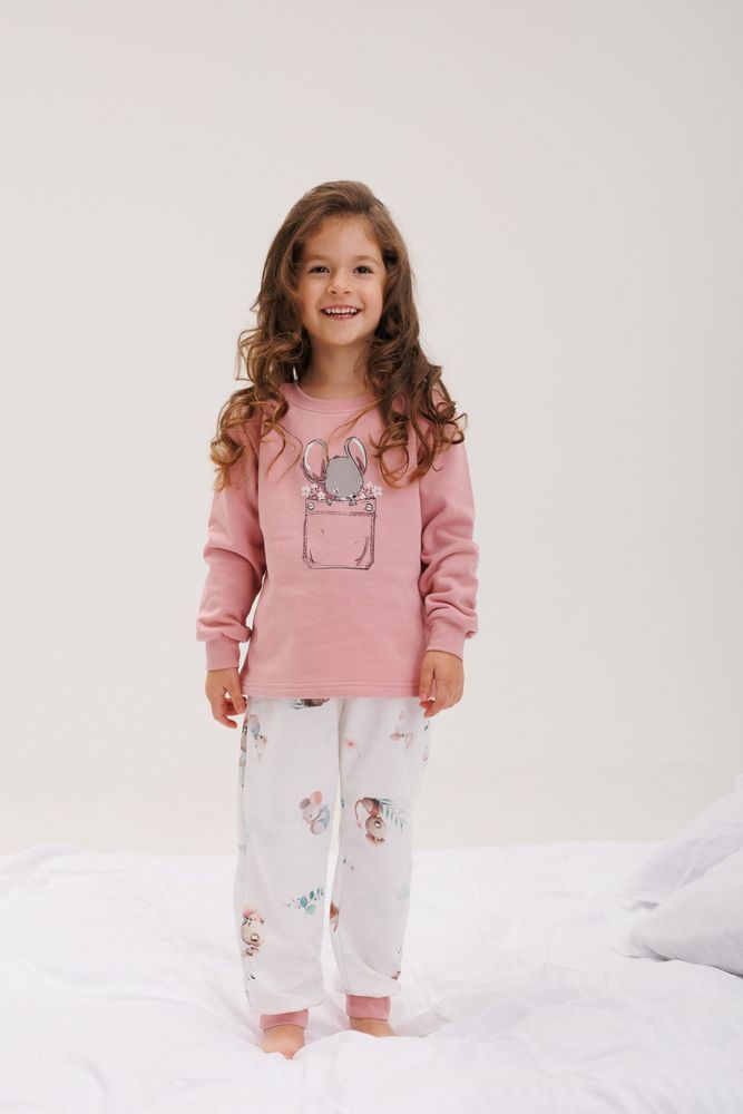 Байковая пижама Little Mouse для девочки розовая, 92, Фланель, байка