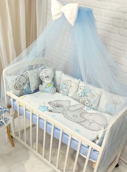 Постільна білизна в ліжечко для новонародженого з бортиками та балдахіном Teddy блакитний