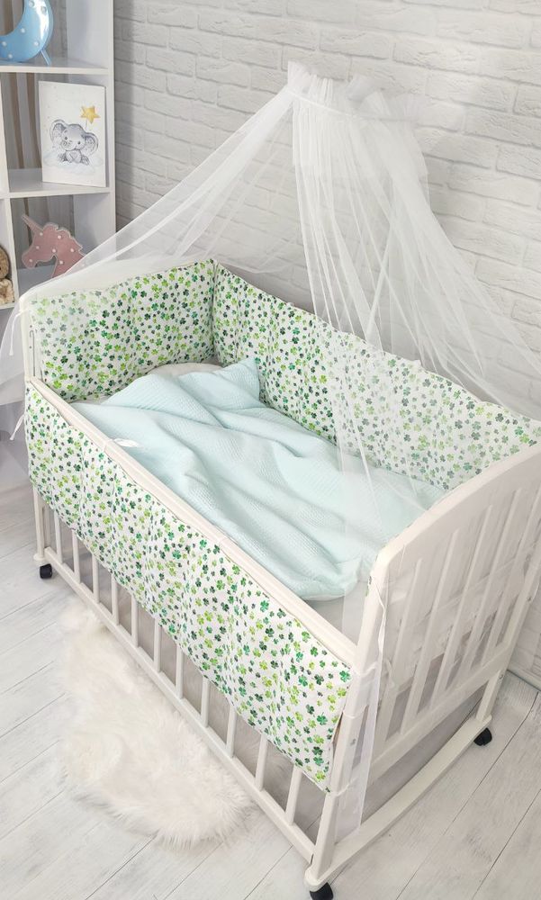 Комплект в кроватку для новорожденного Листики, с балдахином