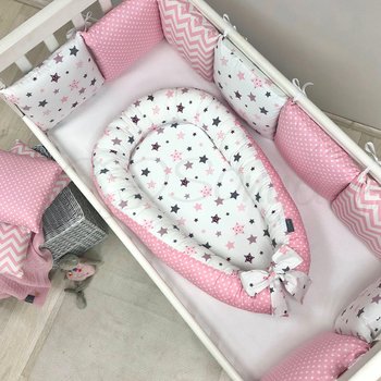 Позиціонер кокон на поліуретановому зйомному матраці для новонароджених Stars grey-pink
