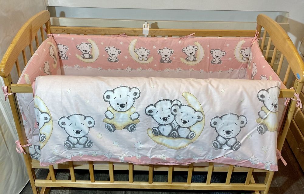 Детский постельный комплект в кроватку НЕЖНЫЙ МИШКА 6 предметов, без балдахина
