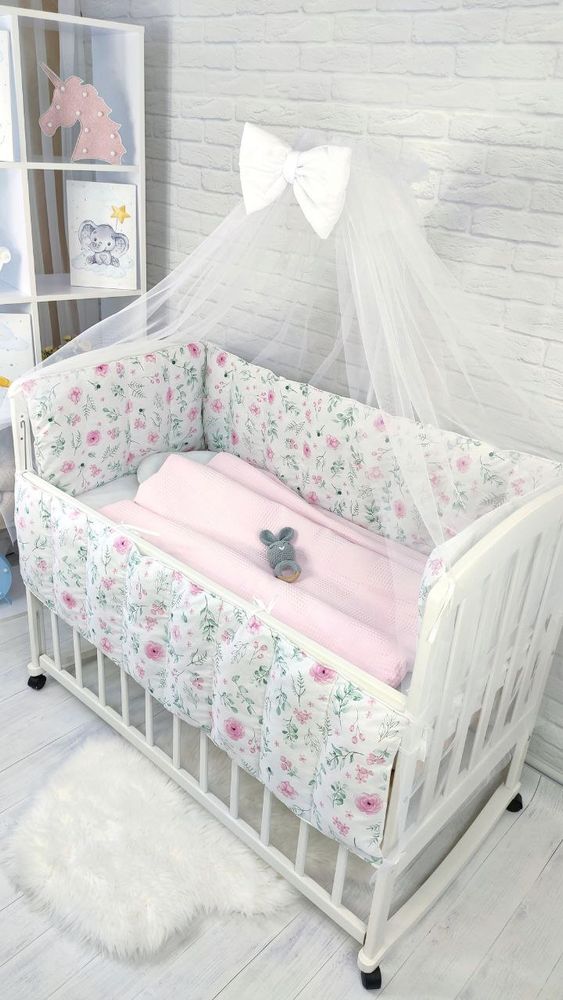 Комплект в кроватку для новорожденного Розы, с балдахином