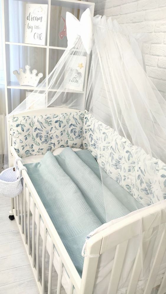 Комплект в кроватку для новорожденного Веточки, с балдахином