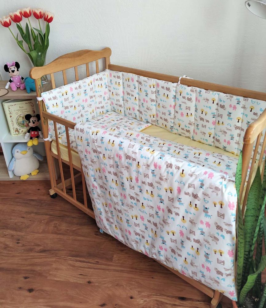 Сатиновый комплект в кроватку Ферма для новорожденных