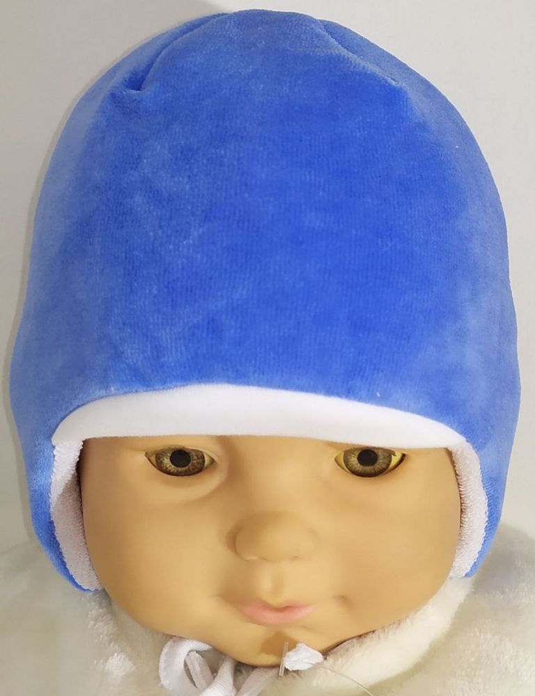 Теплая шапочка на синтепоне с хлопковой подкладке для новорожденных Малыш синяя