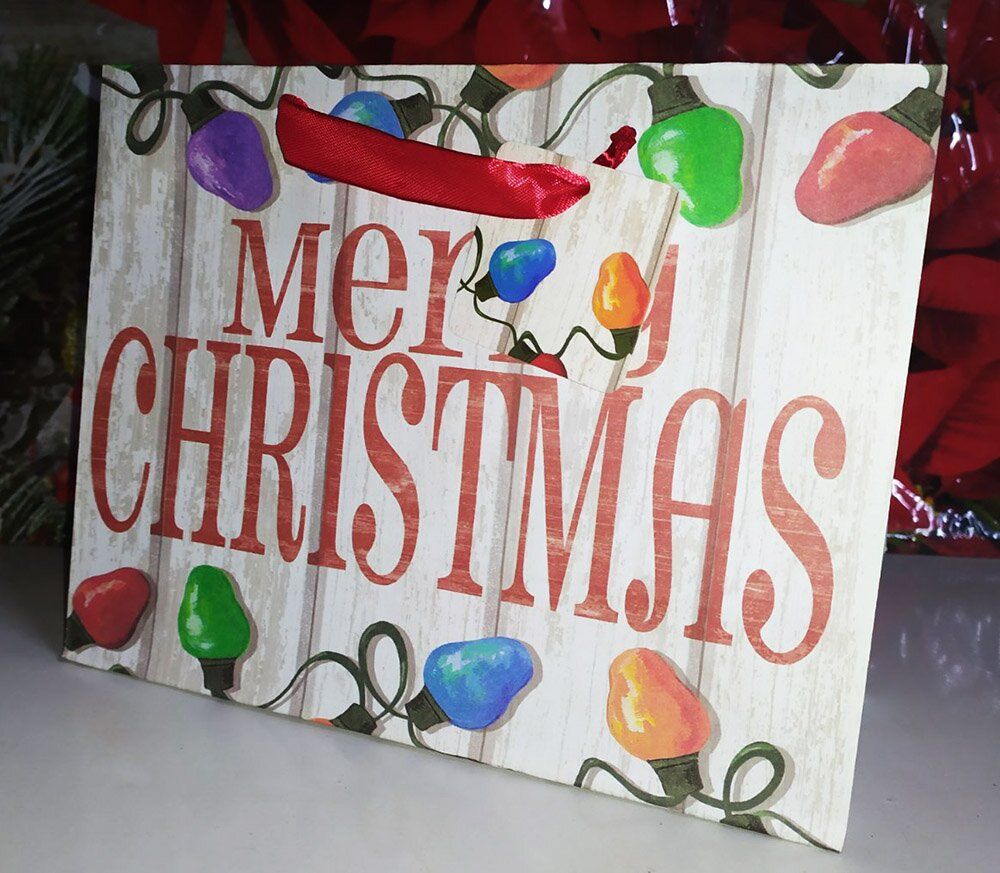 Новогодний горизонтальный бумажный пакет 18х23х10 Merry Christmas