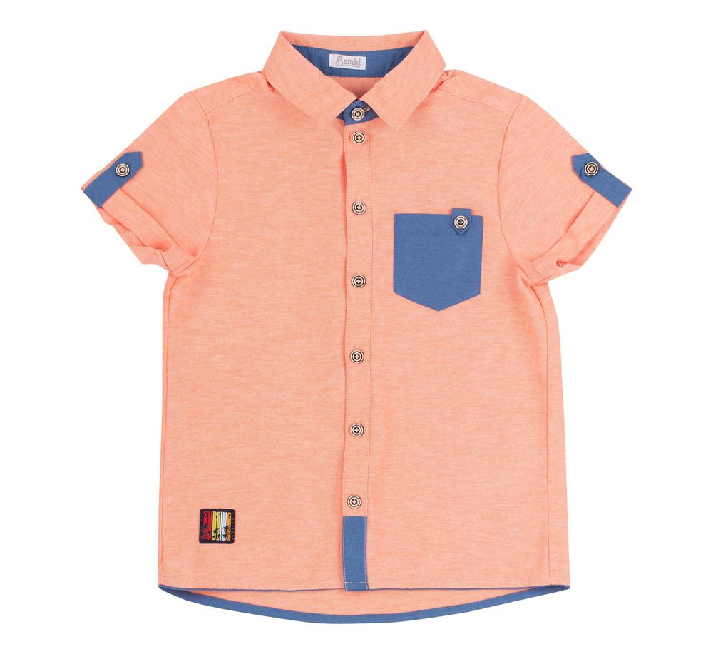 Детская летняя рубашка с коротким рукавом Бемби оранжевая, 116