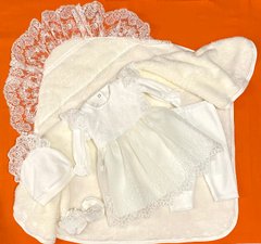 Нарядный набор велюровое платье Венеция и теплая крыжма, Молочный, 80, Велюр