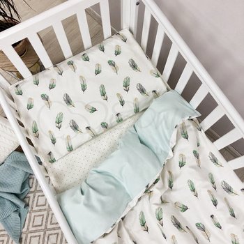 Змінний комплект постільної білизни у ліжечко для новонароджених Перо м'ята (підковдра, наволочка, простирадло)