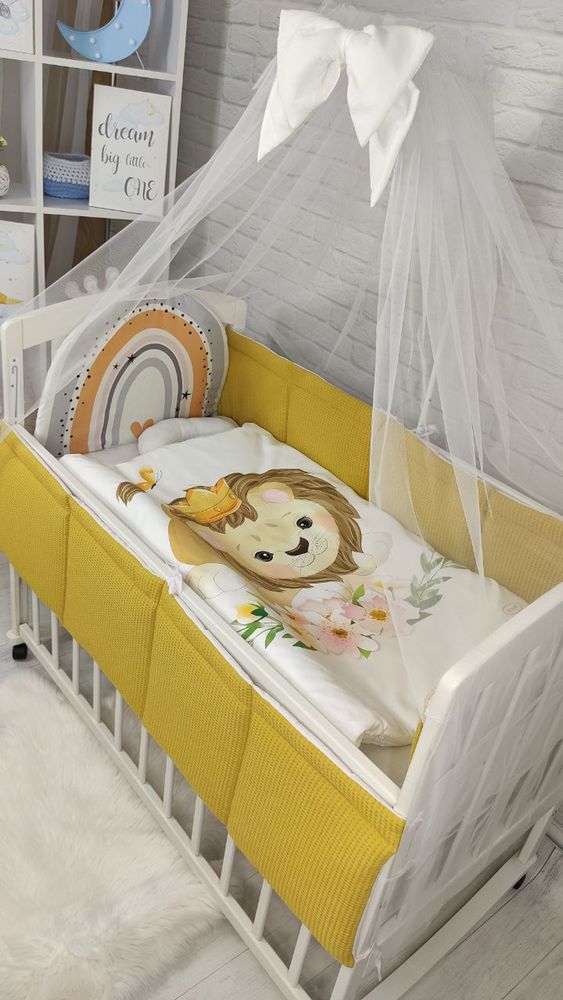 Комплект в дитяче ліжечко з балдахіном Левеня, с балдахіном