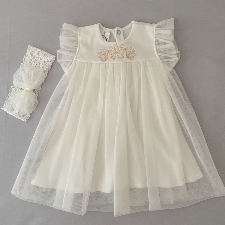 Ошатна сукня Софія для дівчинки + пов'язка молочна