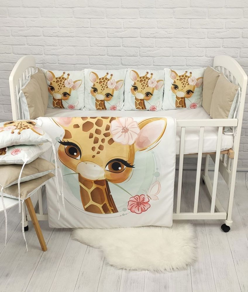 Комплект постельного белья новорожденным Жираф печать, без балдахина
