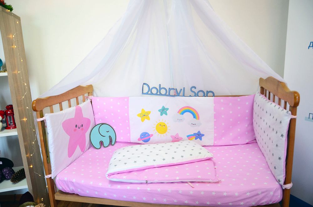 Спальний комплект для новонароджених в ліжечко Зоряні Сни, без балдахіна