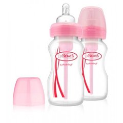 Дитяча пляшечка для годування з широкою шийкою, 270 мл, колір рожевий, 2 шт. в упаковці, Рожевий, 270 мл, З широкою шийкою