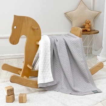 Двосторонній теплий в'язаний плед Ромб для малюків та новонароджених у ліжечко або коляску сірий
