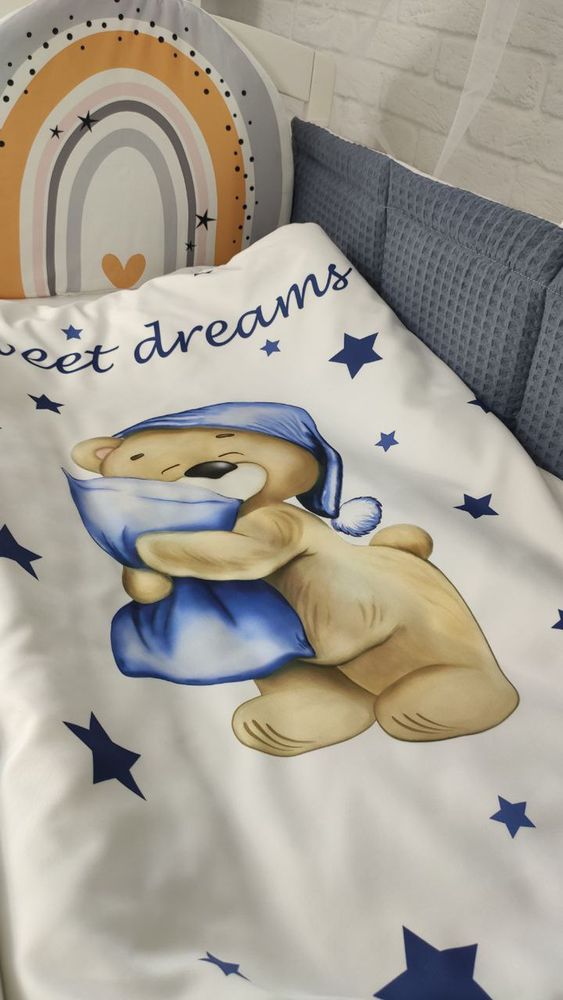 Комплект в детскую кроватку с балдахином Вафелька Мишка на подушке, с балдахином