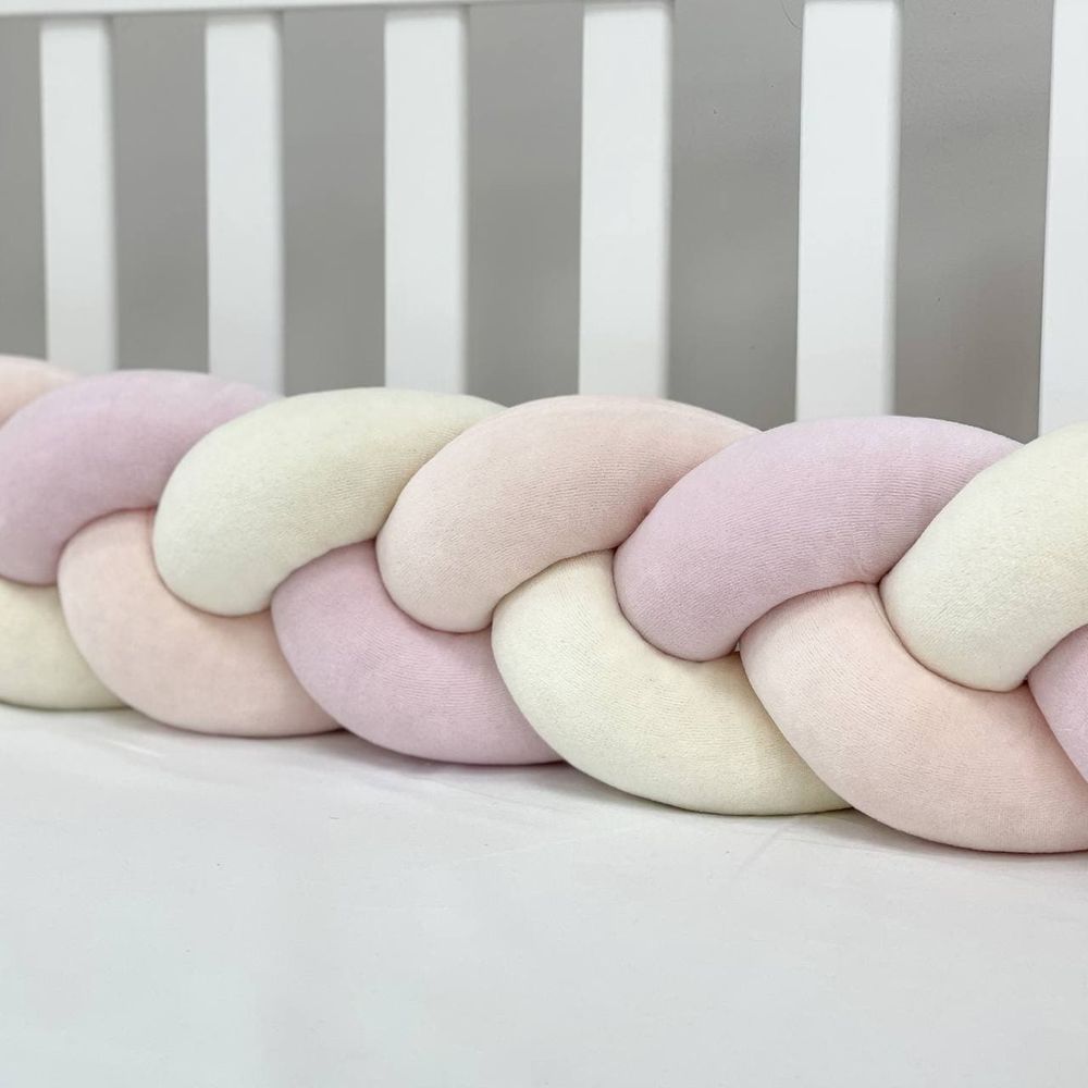 Бортик защита коса для детской кроватки молочный персик розовый, бортики без постели, Длина косы 3.6 м