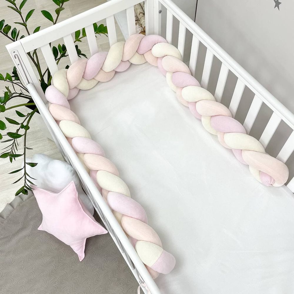 Бортик захист коса для дитячого ліжечка молочний персик рожевий, бортики без постілі, Довжина коси 3.6 м