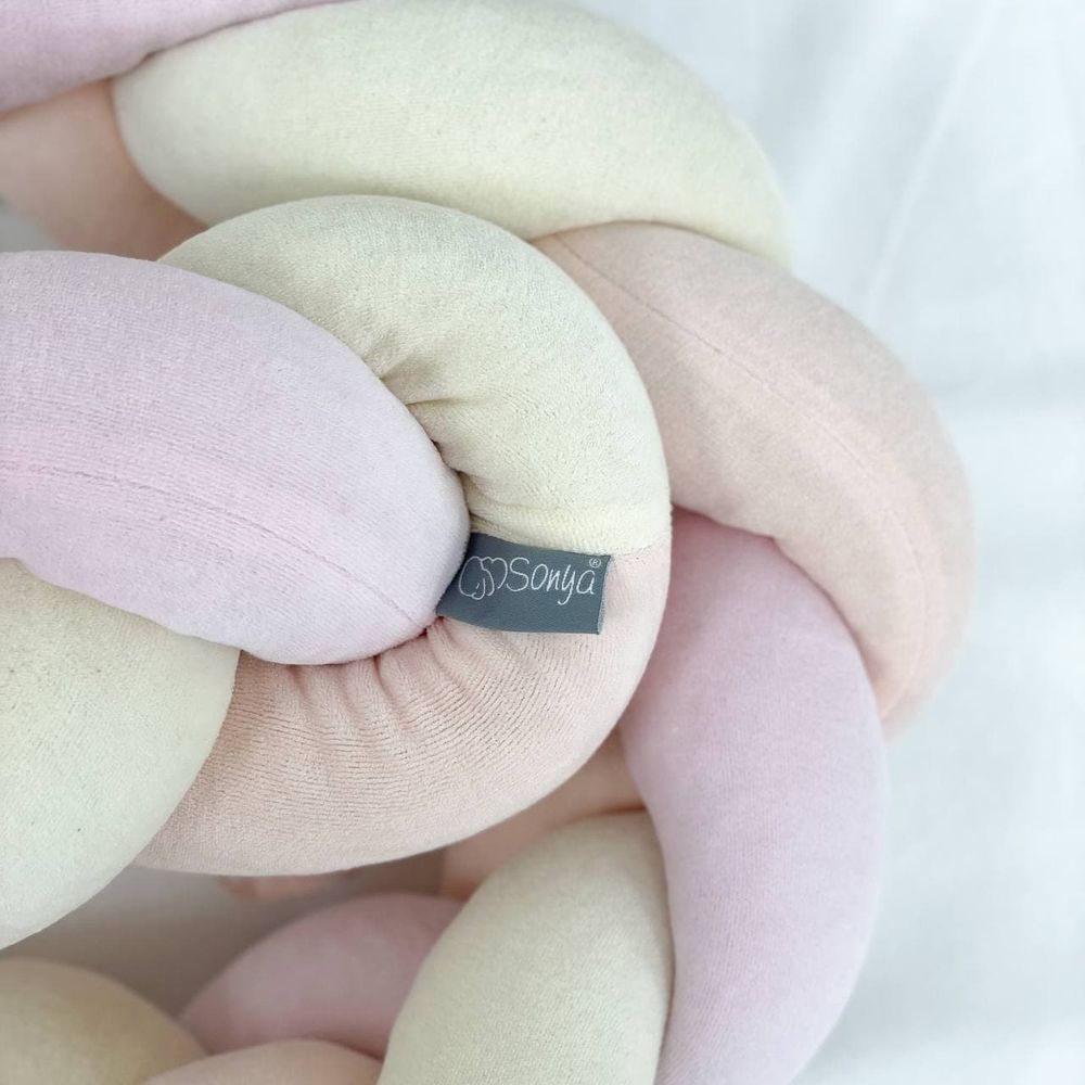 Бортик захист коса для дитячого ліжечка молочний персик рожевий, бортики без постілі, Довжина коси 3.6 м