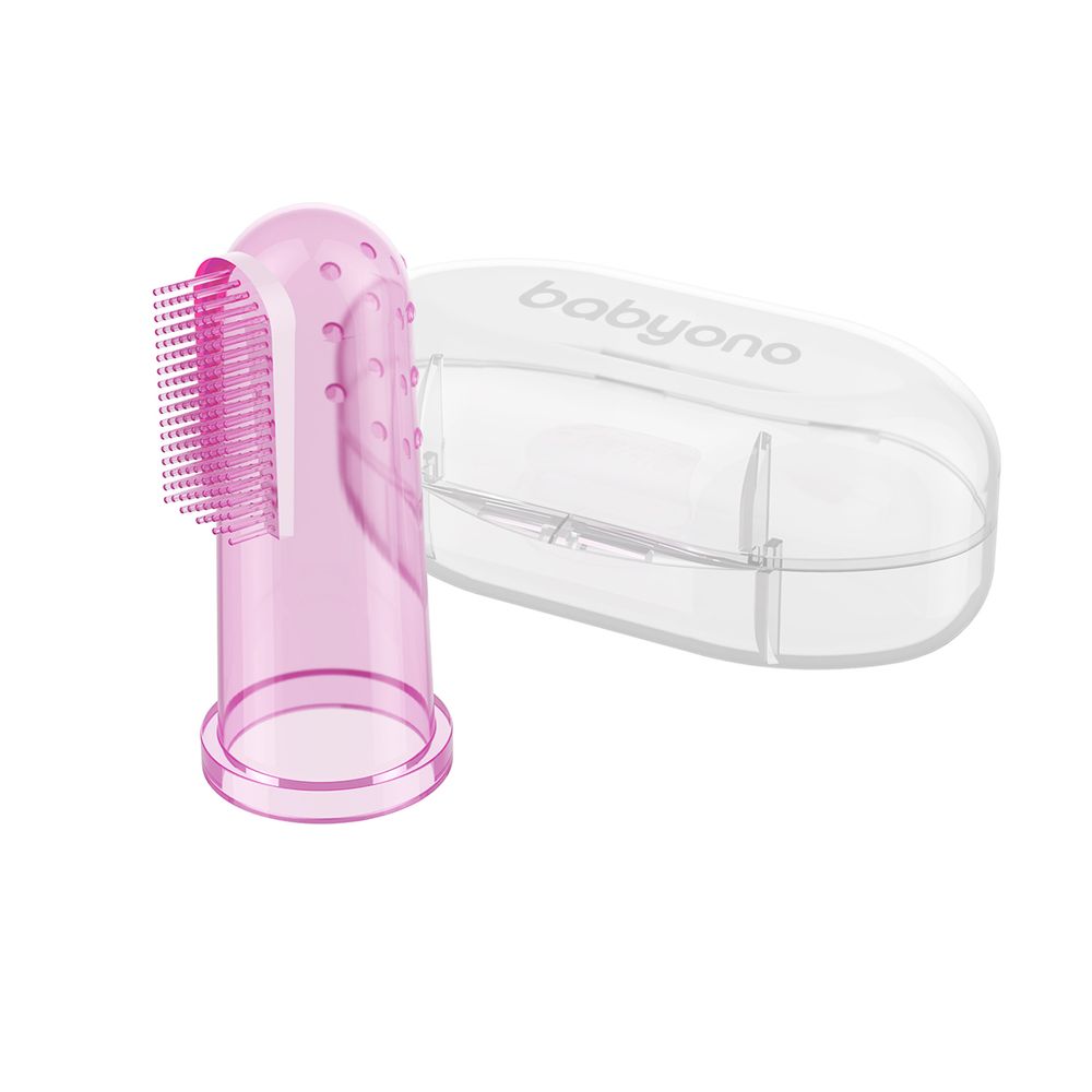 Зубна щітка на палець з масажером для ясен рожева + футляр