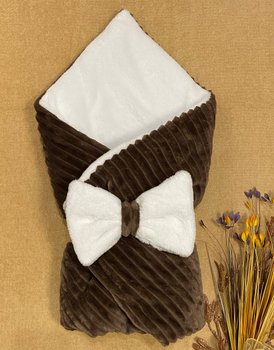 Конверт - плед на виписку теплий Біло - Шоколадний Пушистик з плюшу та махри