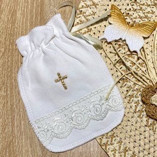 Мішечок для локона Хрестільна Скринька з хрестиком і стразами