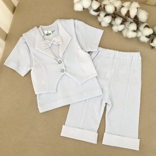 Костюм для мальчика Мини Босс белый интерлок с коротким рукавом
