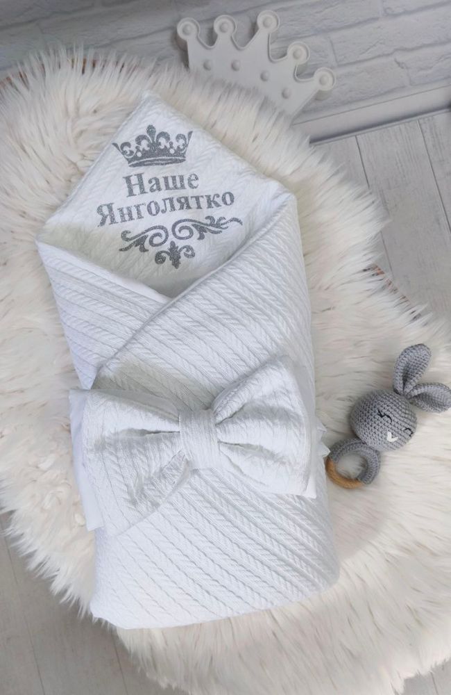 Комплект для выписки из роддома Пике косичка белый Наше Янголятко серебро, 0-3 месяца, Пике