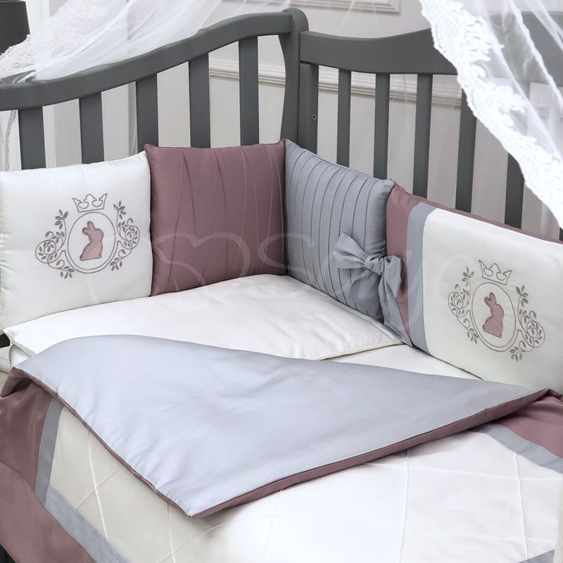 Спальный комплект для новорожденных с защитой Королевский пудра, без балдахина