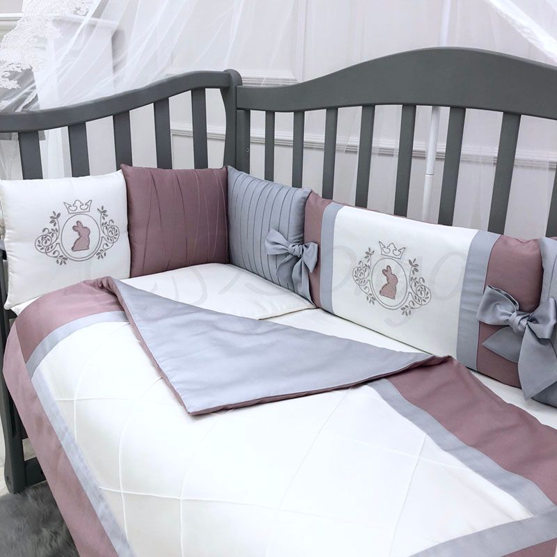 Спальний комплект для новонароджених із захистом Королівський пудра, без балдахіна