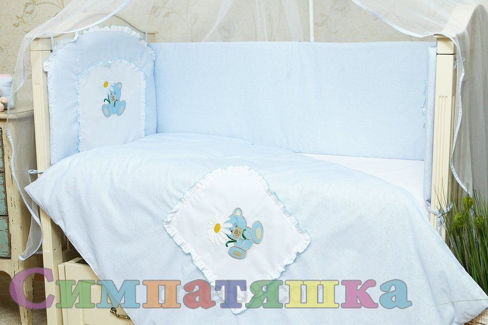 Детский спальный комплект в кроватку МИШКА 8 предметов, без балдахина