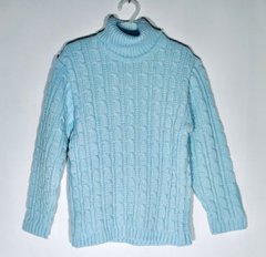 Детский свитер Косичка с воротником светло - голубой, Голубой, 116-122, Вязаное полотно