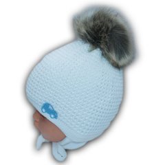 Теплая вязаная шапка Машинка для новорожденного, Белый, обхват головы 38, Вязаное полотно, Шапка