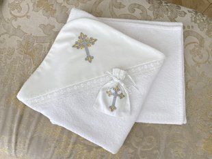 Махровая крыжма уголок на крещение + мешочек Luchezar