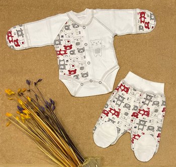 Комплект для маловагових діток боді з повзунками Міні Ведмедик молочно - червоний фото