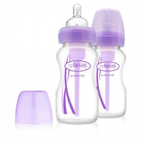 Дитяча пляшечка для годування з широкою шийкою, 270 мл, колір фіолетовий, 2 шт. в упаковці, Прозрачный, 270 мл, З широкою шийкою