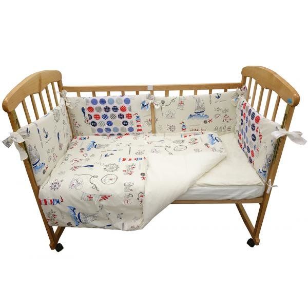 Защитные бортики для детской кроватки 6 подушечек Морские приключения молочный