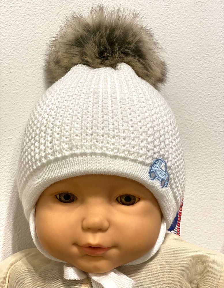 Теплая вязаная шапочка Style для новорожденных белая