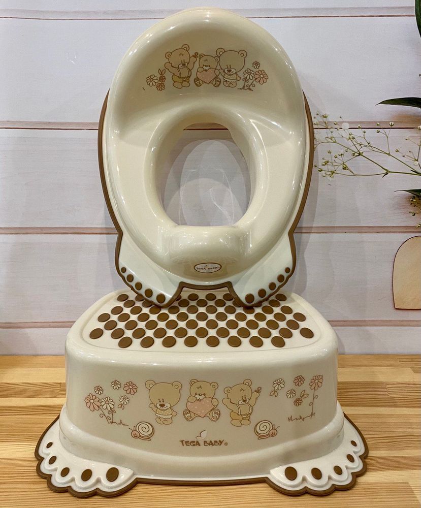 Антиковзна накладка на унітаз + підставка для ніг Ведмедика бежева