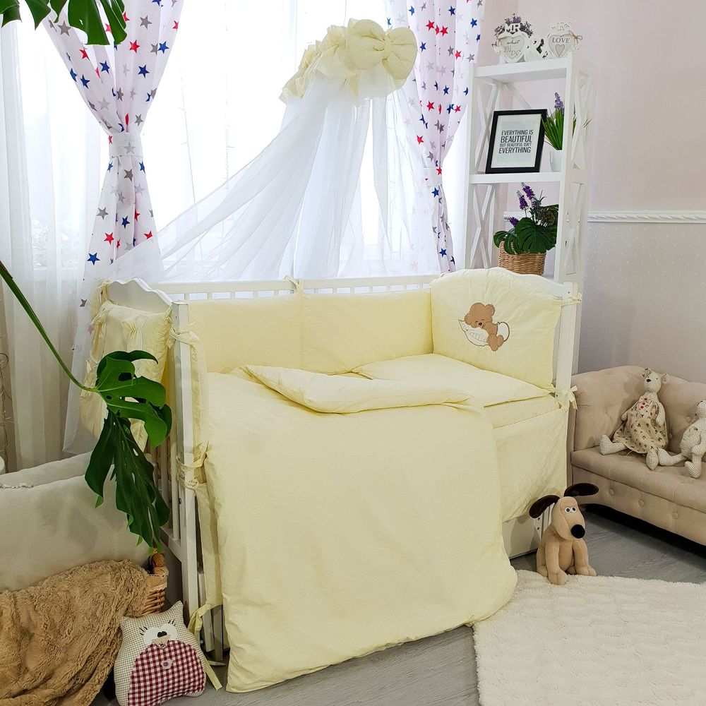 Комплект меблів Ведмедики для новонароджених з ліжечком маятник - ящик, Слонова кістка