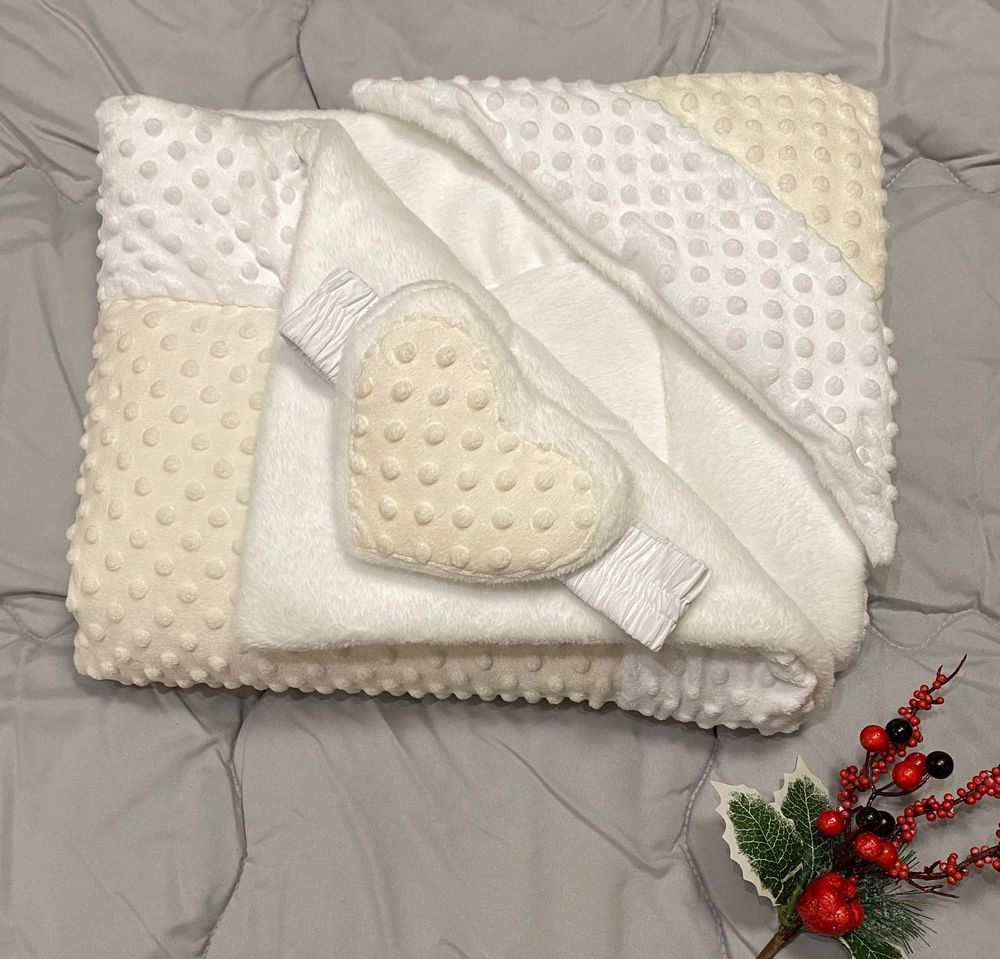 Теплый конверт - одеяло на выписку Сердечко молочный, Зима, силикон
