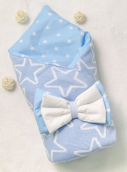 Конверт - одеяло Вязаные Звезды с бязью голубой