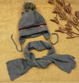 Зимова дитяча в'язана шапка + шарф Sports Turbo сіра