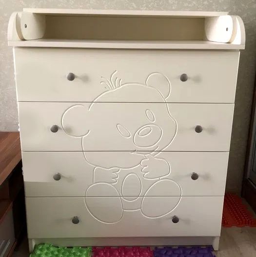Комплект мебели Мишутки для новорожденных с кроваткой маятник - ящик, Слоновая кость